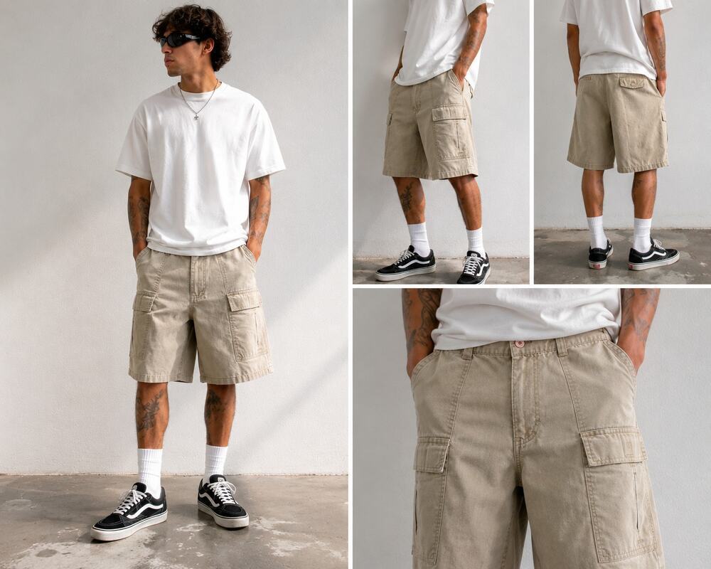 Vintage Bugle Boy Cargo Shorts Mens 36 Beige Utility Safari 90s Y2K Carpenter